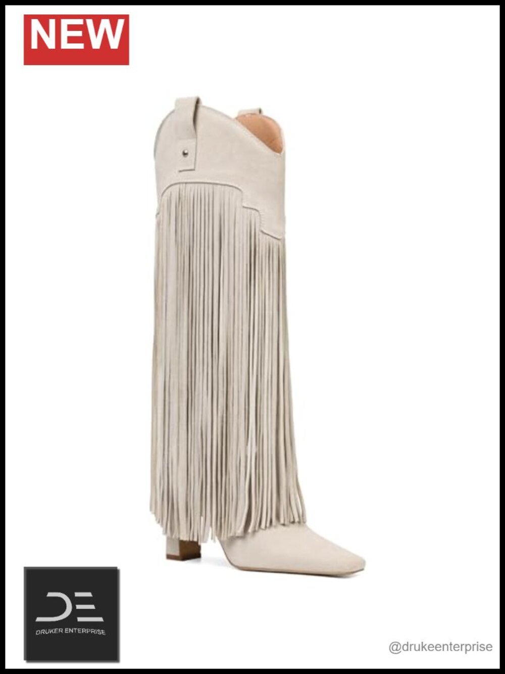 Knee High Fringe Boots Women Square Toe Suede Chunky Heel Pull On